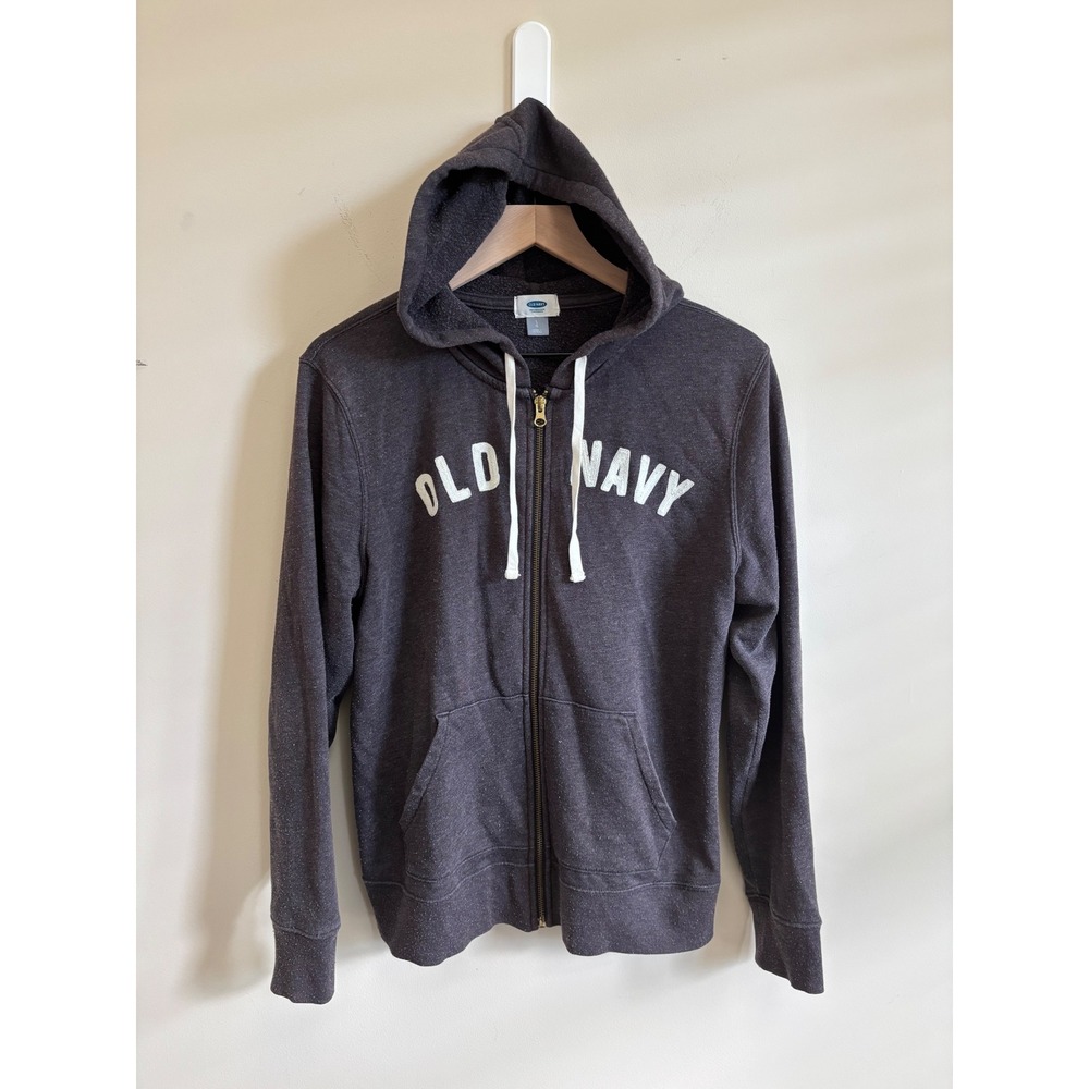 Old Navy Womens Large Gray Heather Full Zip Logo Hoodie Sweatshirt Casual L
